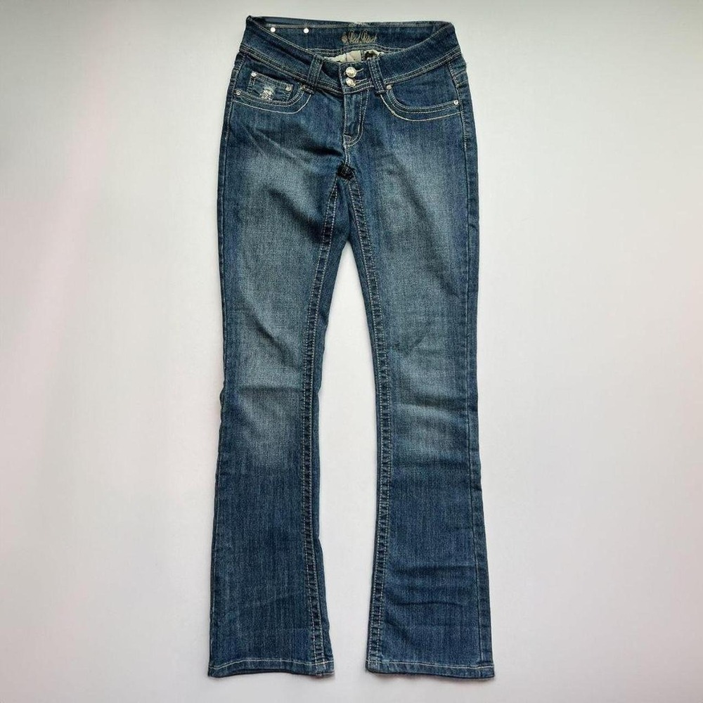 Y2K Red Rivet Low Rise Bootcut Jeans With Embellished Pockets - Picture 2 of 7